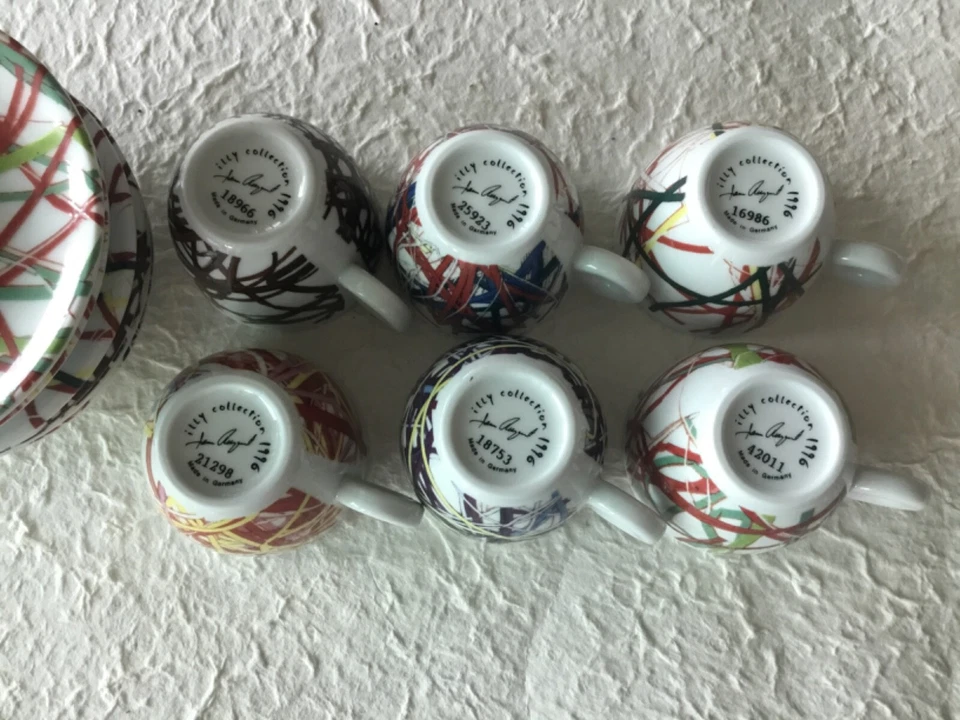 James Rosenquist 1996 juego de 6 tazas y platillos espresso. Firmado y numerado. Foto 3 de 4