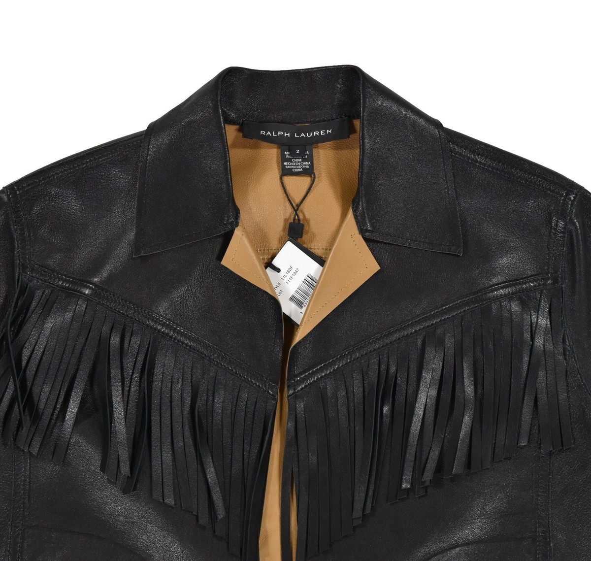 Ralph Lauren Black Label Leather Western Open Fringe Jacket