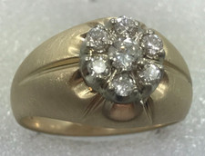 14 karat men's diamond ring - 14K yellow white gold 0.65 ct diamond cluster ring