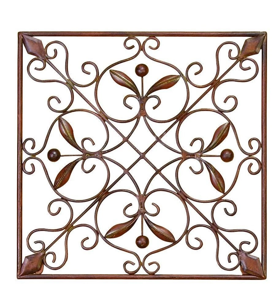 Juego de 4 placas de arte de pared de metal rollo de hoja francesa trabajo marrón decoración del hogar jardín  Foto 4 de 4