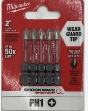 10 Pcs Milwaukee Tool 48-32-4638 2 In. Phillips #1 Shockwave Impact Duty Bits
