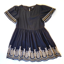 Madewell Women's Short Sleeve Embroidered Bottom Mini Black Lined Dress Sz XS