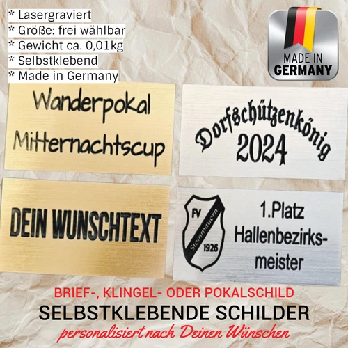 Pokalschild, Türschschild, Briefkastenschild personalisiert graviert