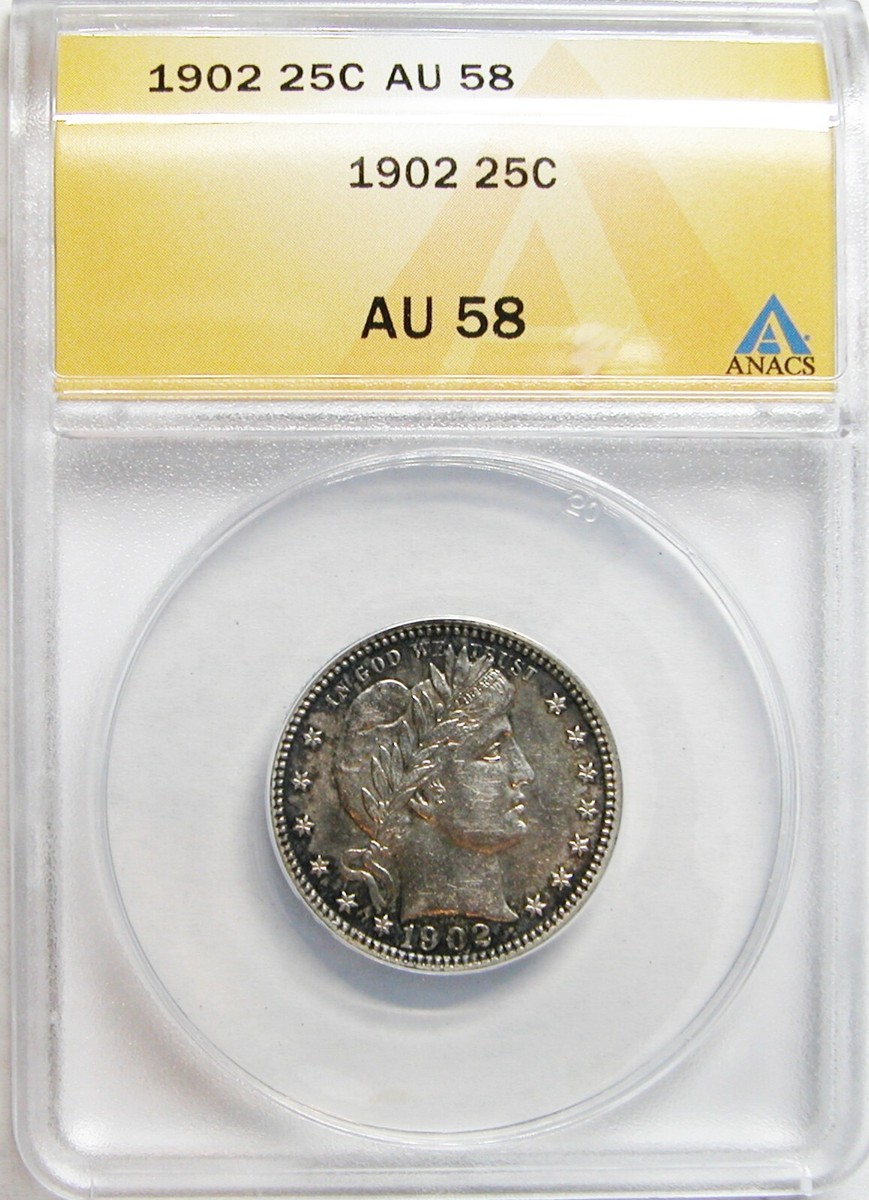 YoY　アンバーS2 1902 Barber Quarter ANACS AU-58 | eBay