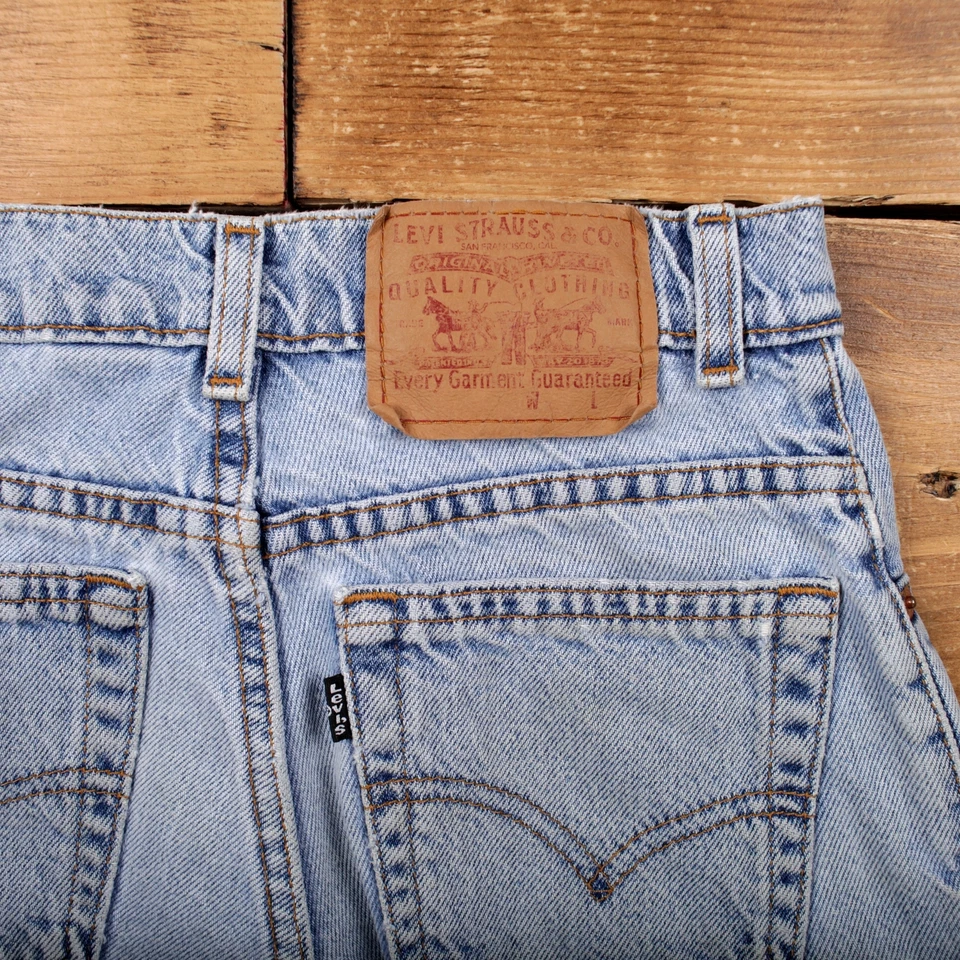 Vintage Levi's Denim Shorts 26 Levis Hemmed USA Made 90s Jorts Light Wash Blue - Image 4 of 4