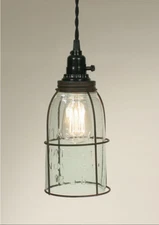 Mason Jar Half Gallon Caged Open Bottom Industrial Pendant Light Lamp Retro