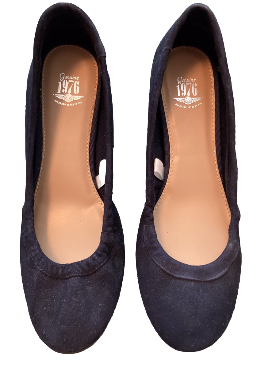 Genuine 1976 Navy Blue Suede Ballet Flats, NWOT