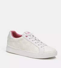 Coach Women  s signature clip PVC low top sneakers. optic white/petunia. NIB 11B