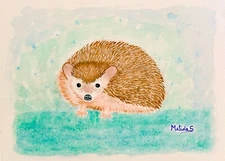 Hedgehog Original Watercolor Painting Art Wildlife Nature Artwork 6"x8"