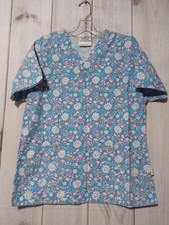 Crest Scrub Top Ladies Medium Blue Pink Floral Pastel