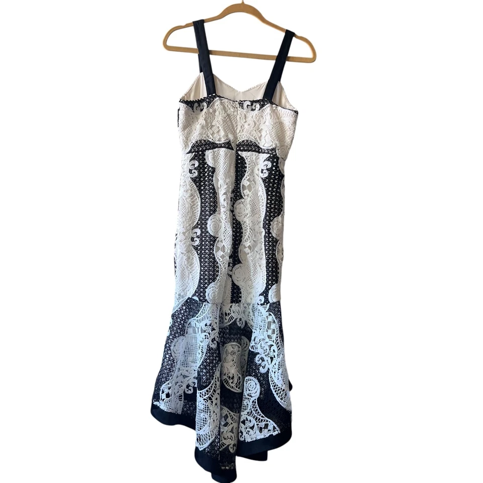 Champagne & Strawberry Crochet Lace Midi Dress White Black Sz Small Macrame - Image 2 of 4