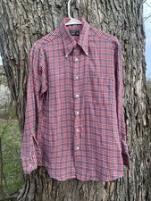 Vtg 60s Penneys Towncraft Taper Plaid Button Shirt Square Pocket Grunge M READ