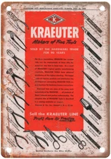 Vintage 1954 Kraeuter Tools Newark New Jersey Ad Reproduction Metal Sign Z275