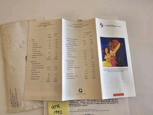 1992 1st Quarter Stockholder Report • Walt Disney Company • w/ envelope & insert - Picture 3 of 6