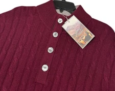 Daniel Cremieux Large 100% Cashmere Mock Neck Sweater Burgundy Cable Knit $298