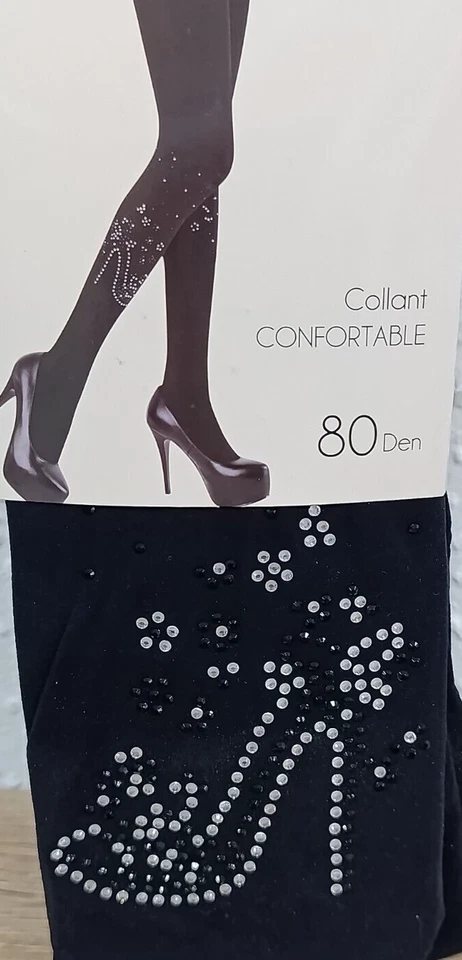 H & Nathalie blickdichte Strumpfhose 80 Den schwarz Einheitsgröße Muster Strass - Bild 2 von 4