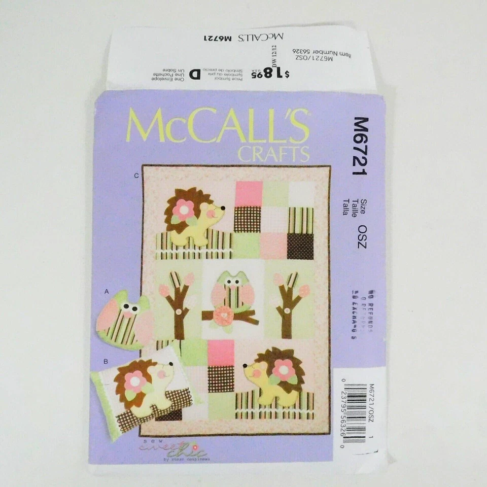 McCalls 6721 Crafts Quilt Pillow Pattern One Size Uncut Hedgehogs Baby Patchwork - Image 3 of 4