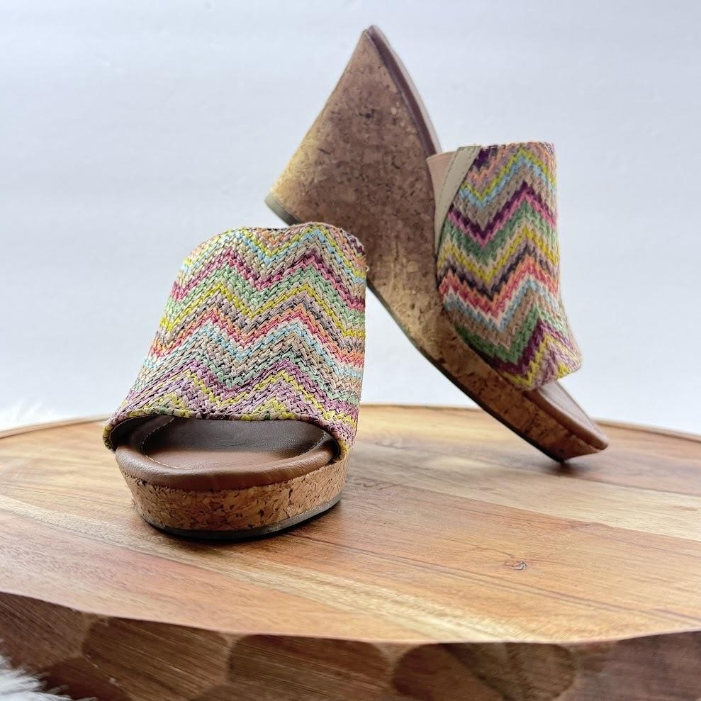 Sugar Haruki Wedge Shoes Womens Size 6M Multicolor Chevron Cork Platform Slide
