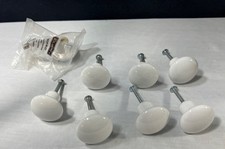 Set of 8 White Polished Ceramic Round Mushroom Shaped Drawer Knobs With Screw
