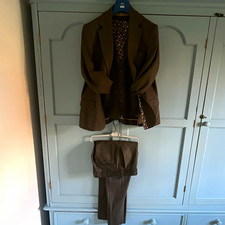 Moss 1851 Men’s Brown Herringbone 3 Piece Suit Tailored Fit 44S W36 Short