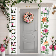 2 Pcs Spring Welcome Floral Porch Banners 72"X12" Summer Flower Hanging Flag Por
