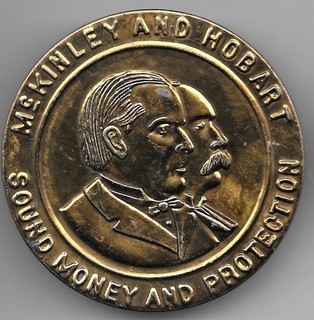 Spilla campagna politica metallo Jugate McKinley e Hobart 1896