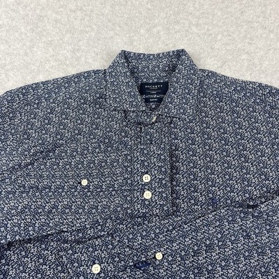 Hackett London Dress Button Shirt Men's Large Slim Fit Blue Floral Long Sleeves