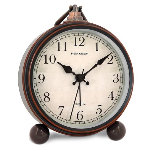 Peakeep 4" Battery Operated Antique Retro Analog Alarm Clock