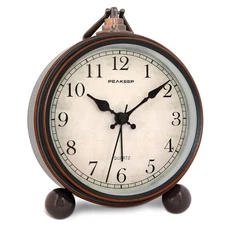 Peakeep 4" Battery Operated Antique Retro Analog Alarm Clock, Small Silent