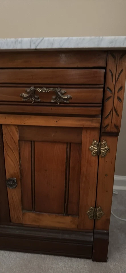 Antique Brown Marble Top Wash Stand 3 Drawer And 1 Cabinet - Image 3 of 4