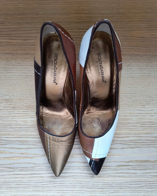 Dolce&Gabbana Damen Pumps Stiletto spitz Colorblock Leder Slip-On EU 37