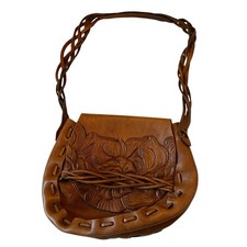 Patricia Nash Cavallina Tooled Leather Retro Saddle Bag Purse Florence Tan