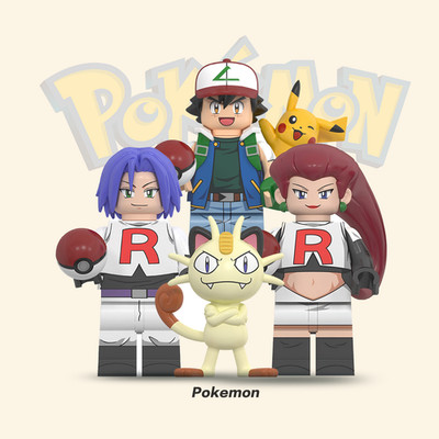 Custom Pokemon Ash Ketchum James Jessie & Meowth Minifigures Birthday gift