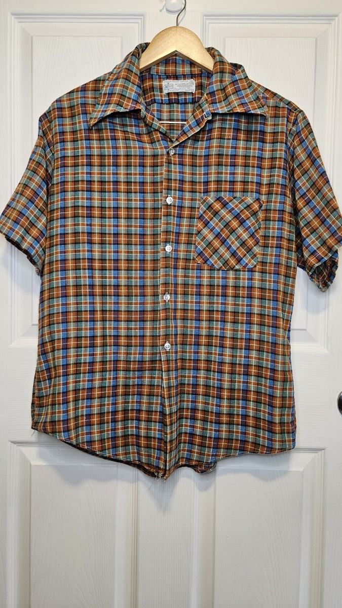 Chemise Vintage Kmart à Manches Longues, Rayée Marron, 100% Coton - Taille L, Style Rockabilly Rétro