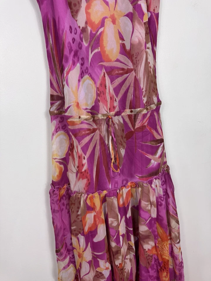Y2K Newport News Silk Floral Tiered Maxi Dress Silk Womens Size Large - Image 3 of 4