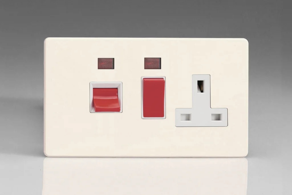 Switch Primed 45A Cooker + 13A Socket 2 Pole Screwless White/Red Insert