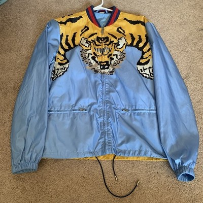 AUTHENTIC GUCCI Embroidery Tiger Logo Jacket Size 46 Blue Lil Pump Italy  Used