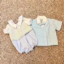 Vintage Baby Boy Outfit Lot 3 Months Duck Romper Shepherd Blue Jacket USA