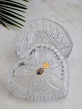 Bohemia Crystal Heart Box 24% Lead Hand Cut Czech Republic 13cm