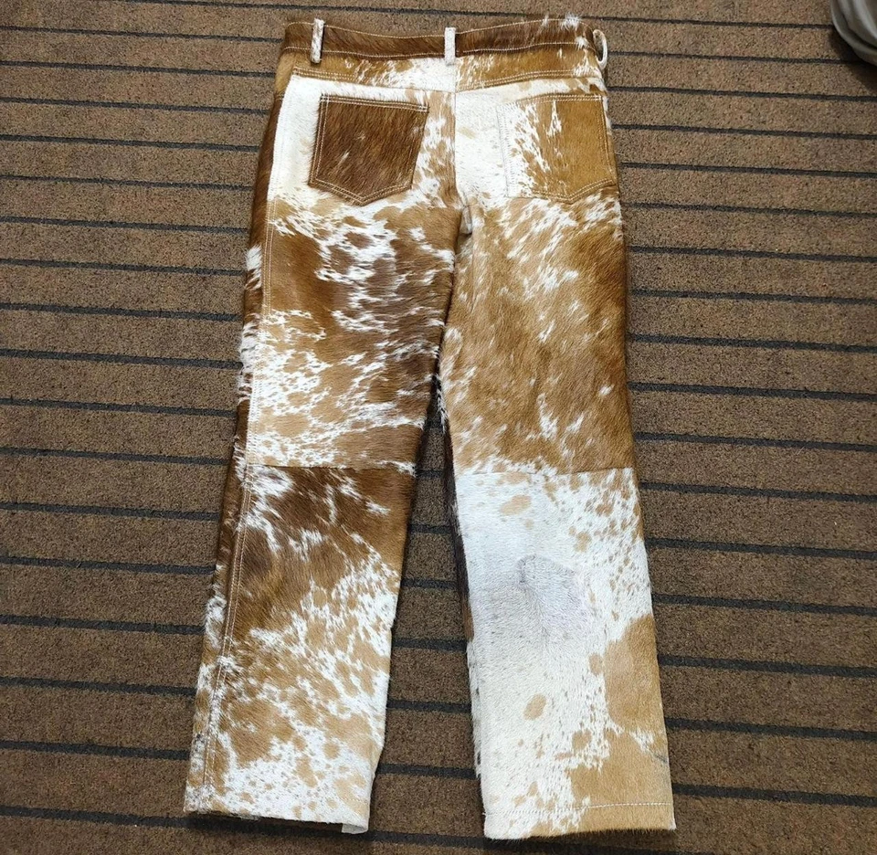Cowhide Leather Pants: Men's Western Rodeo Style Hair-on-Hide Trousers - Image 3 of 4