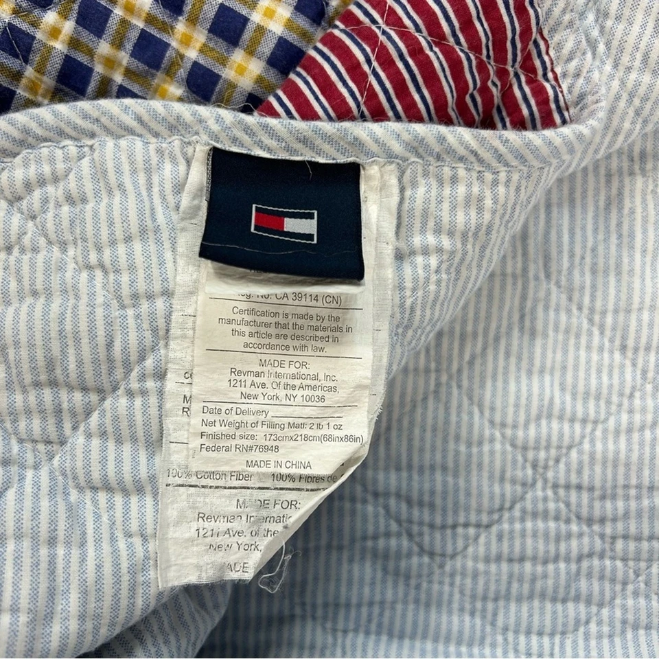 Edredón reversible náutico retazos vintage Tommy Hilfiger Madras talla doble Foto 3 de 4