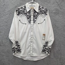 NWT Men's M Scully Western Gunfighter White Black Embroidered Button Down