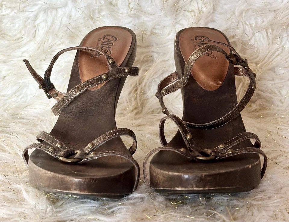 Zapatos de tacón alto vintage con tiras marrón talla 9 de Carlos Santana para mujer Foto 3 de 4