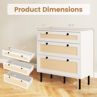 Rattan Dresser w/ 3 Drawers, Boho Chest of Drawers w/Metal Legs, Wide  Nightstand | eBay
