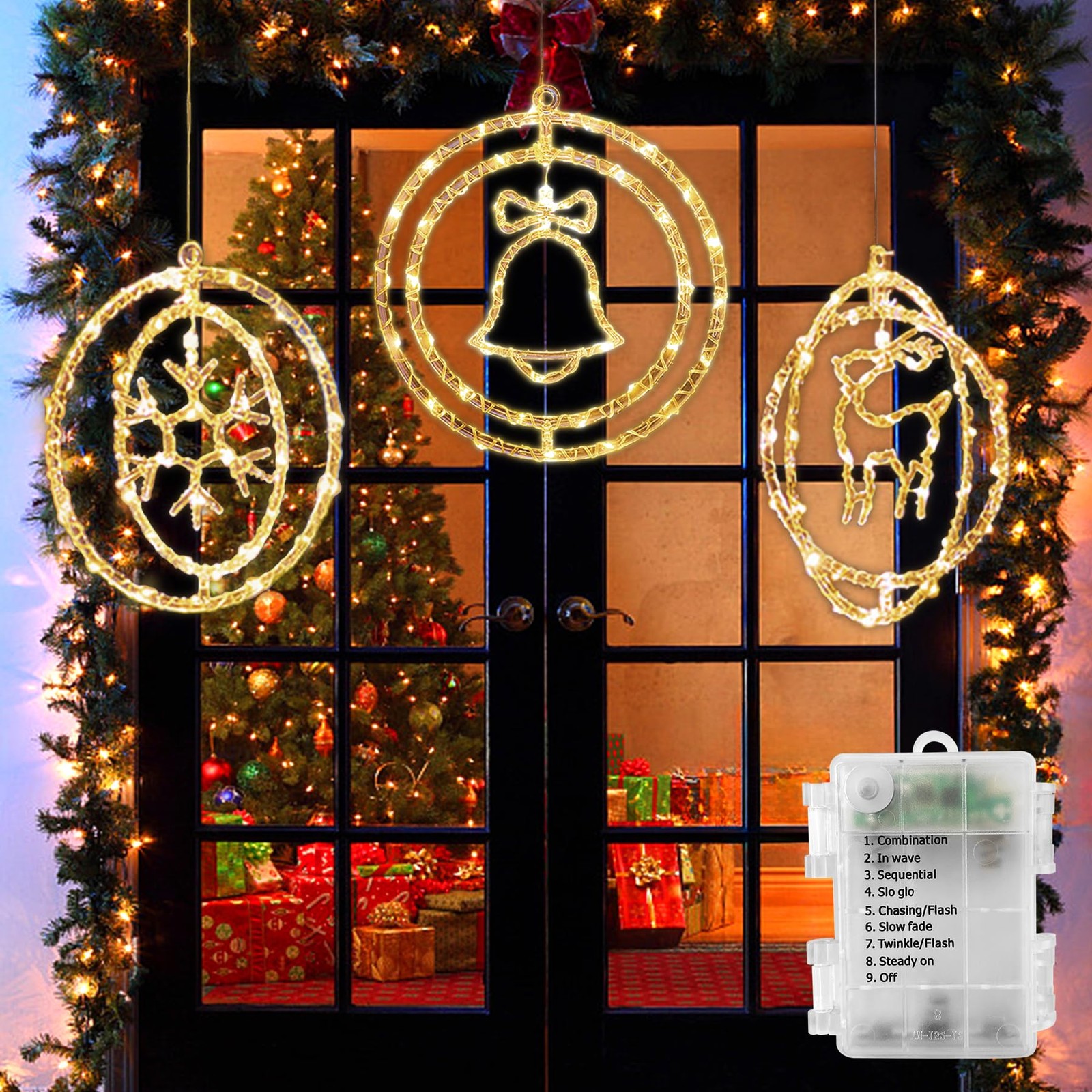 Guirlandes lumineuses Noël Cnuleznt en 3D, lot de 3 anneaux LED blanc chaud en acrylique