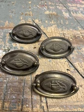 Vintage 4 Hepplewhite/Sheraton Style Stamped Brass Oval Drawer Pulls A352 Conch