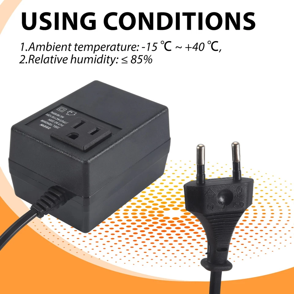 200W AC 220V a 110V Reducir Transformador Convertir Travel Adaptador de En3365 - Imagen 4 de 4