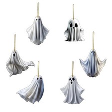 6 Pcs Halloween Hanging Ornaments for Tree Cute White Little 1, Ghost Craft a541