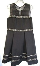 Eliza J Womens 14 Black Beige Textured Satin Fit & Flare Lined Sleeveless Dress