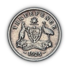 AUSTRALIA. 1925, Threepence, Silver - KGV, 3 Pence, Melbourne Sydney, Kangaroo